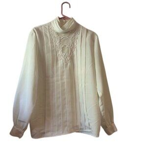 Vintage Sellica White Blouse With Embroidered Front Detail & High Neck